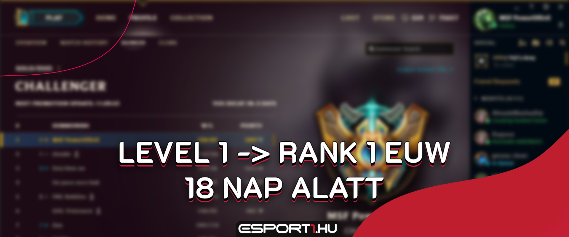 18 nap alatt level 1-ről rank 1 EUW Challenger lett!