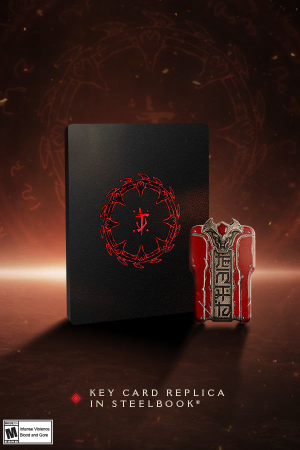 A fém Red Key Card másolat és a SteelBook tok a DOOM: The Dark Ages gyűjtői kiadásában – Forrás: Zenimax / Bethesda