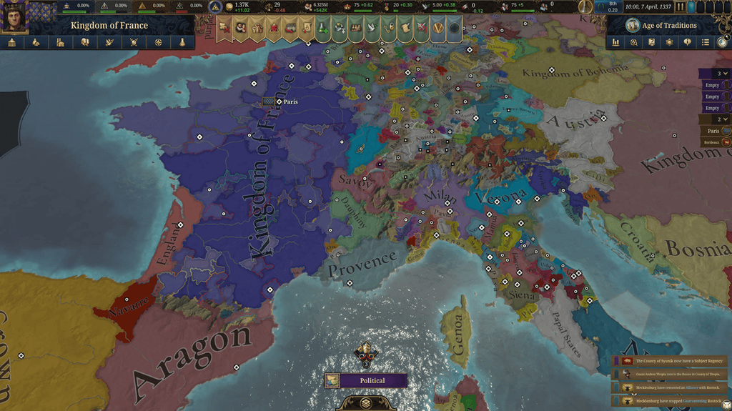 Kép az Europa Universalis V játékmenetéből - Forrás: Paradox Interactive