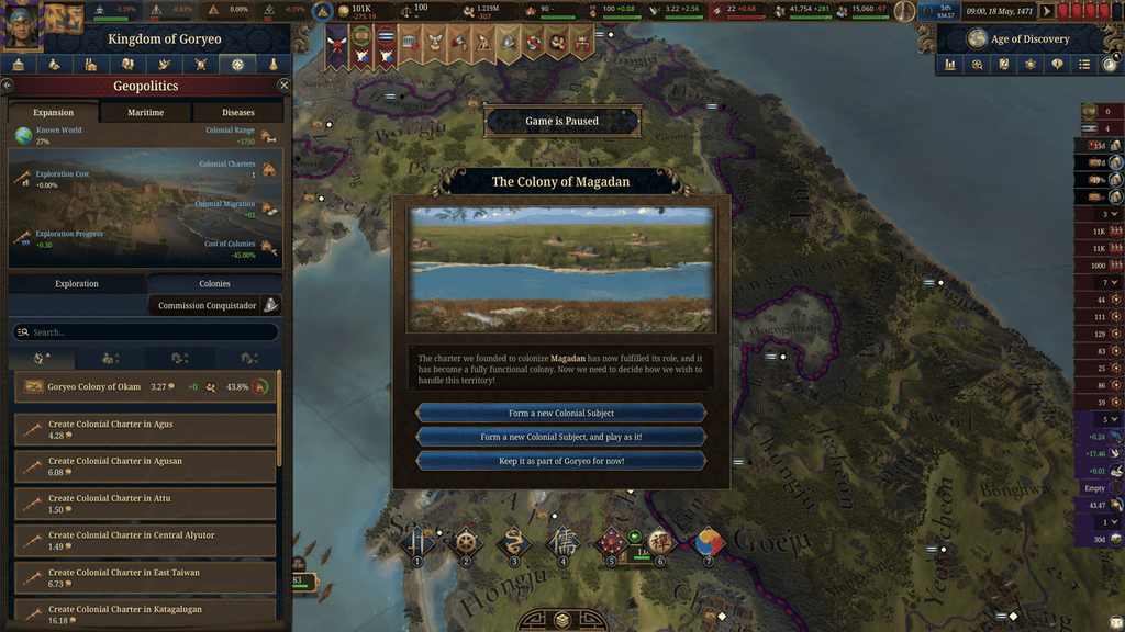Kép az Europa Universalis V játékmenetéből - Forrás: Paradox Interactive