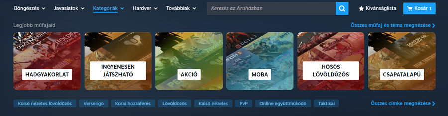 A kategóriák és címkék új elrendezése a Steamen - Forrás: Valve