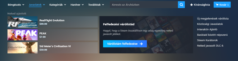 A javaslat menü tartalma a Steamen - Forrás: Valve