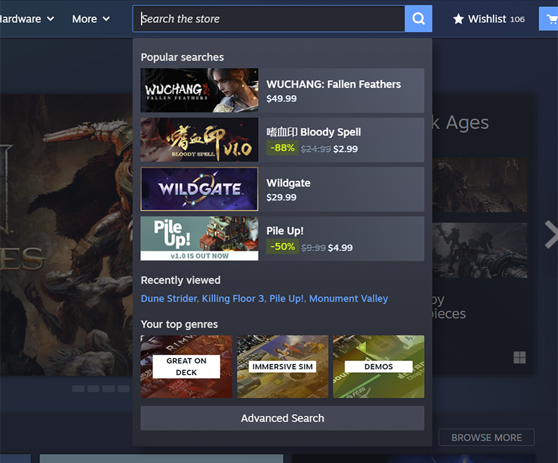 A Steam új keresési panelje - Forrás: Valve