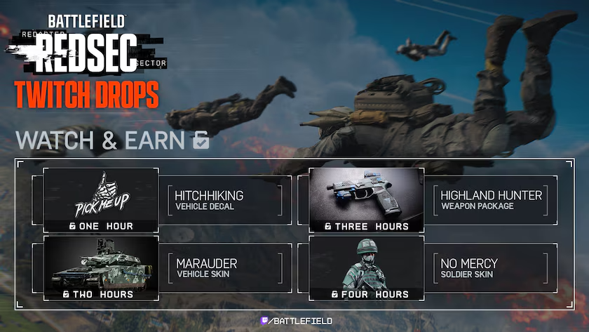 A Battlefield Redsec nézésével járó Twitch dropok - Forrás: EA Battlefield Studios