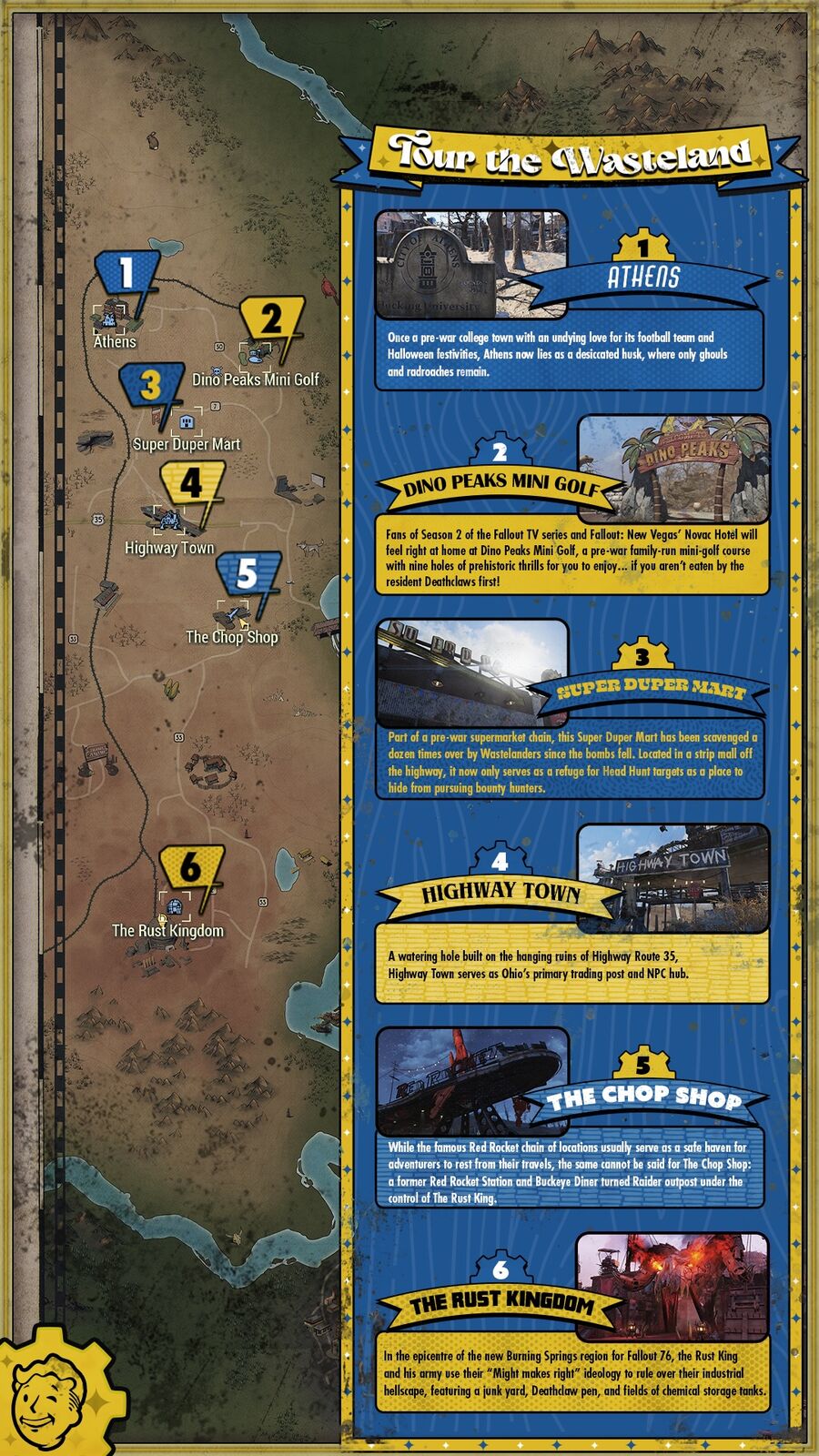 A Fallout sorozatb&oacute;l ismerős helysz&iacute;nek t&eacute;rk&eacute;pe a Fallout 76-ban - Forr&aacute;s: ZeniMax Europe