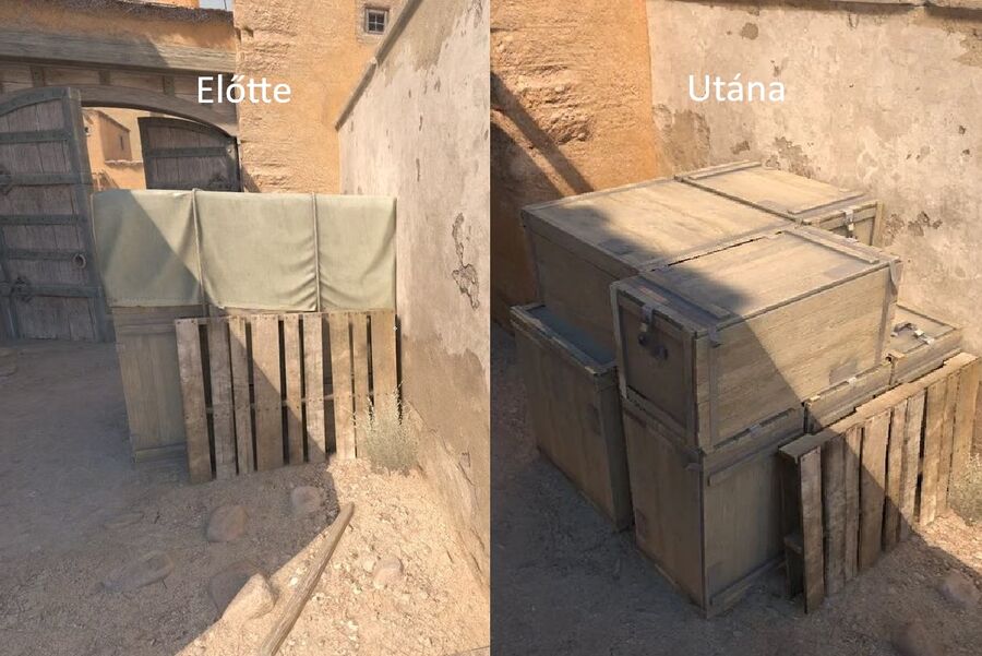 A val&oacute;di xbox Dust2-n a friss&iacute;t&eacute;s előtt &eacute;s ut&aacute;n - forr&aacute;s: Valve