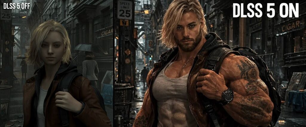 Grace a Resident Evil Requiemből DLSS 5 előtt és után