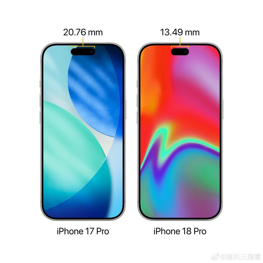Az iPhone 17 Pro &eacute;s 18 Pro Dynamic Islandjeinek &ouml;sszehasonl&iacute;t&aacute;sa - forr&aacute;s: Weibo