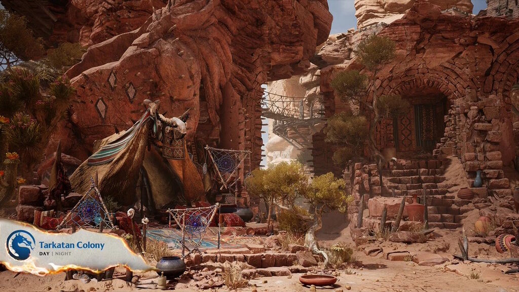 A Mortal Kombat 1 videójáték egyik arénája:  Tarkatan falu