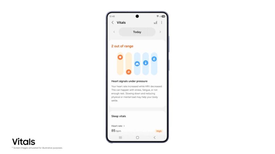Samsung Health Vitals men&uuml;je - forr&aacute;s: Samsung