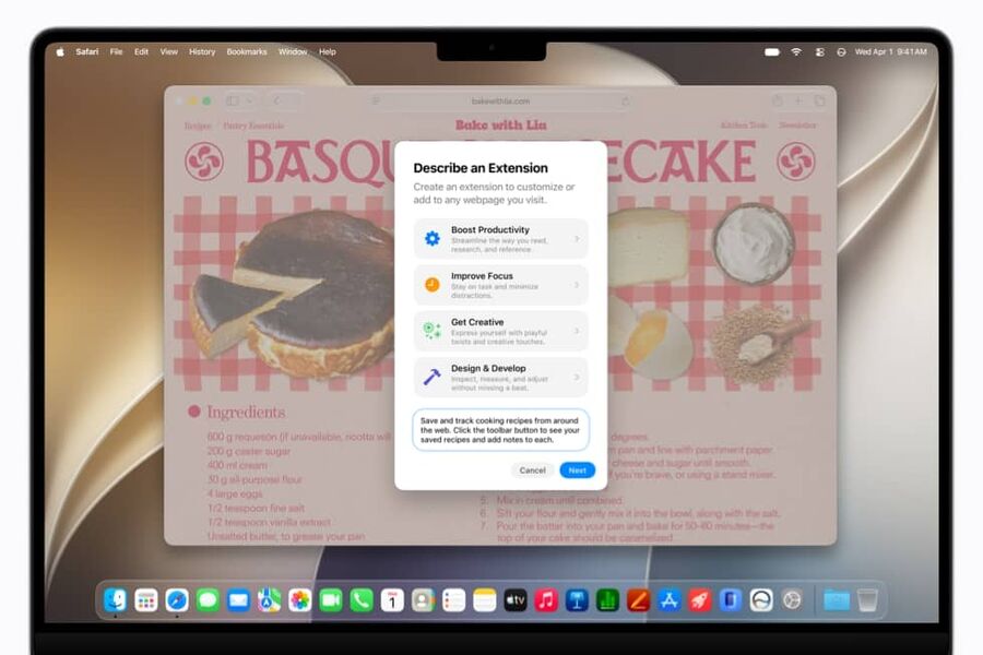 A Safarai Describe an Extension men&uuml;je - forr&aacute;s: Apple