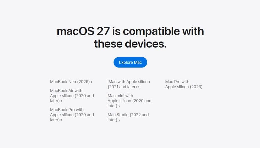 A macOS 27 kompatibilit&aacute;si list&aacute;ja - forr&aacute;s: Apple