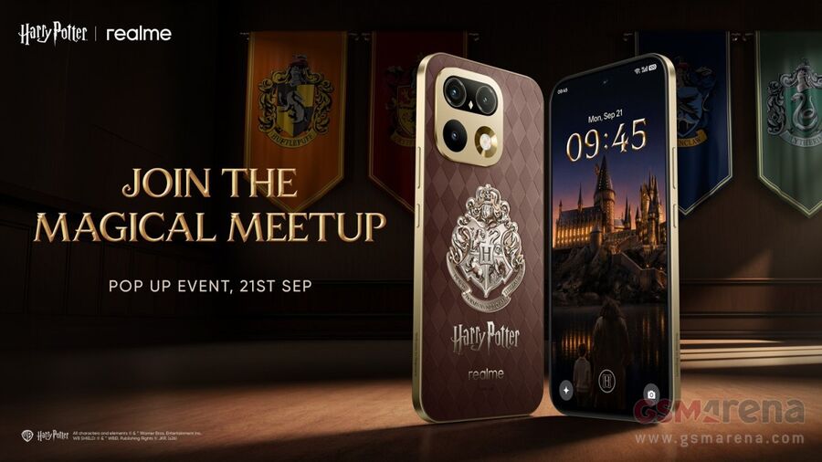 Egy pop-up esem&eacute;ny rekl&aacute;mja a Realme &eacute;s a Harry Potter k&ouml;zreműk&ouml;d&eacute;s&eacute;ben - forr&aacute;s: GSMArena, Warner Bros.