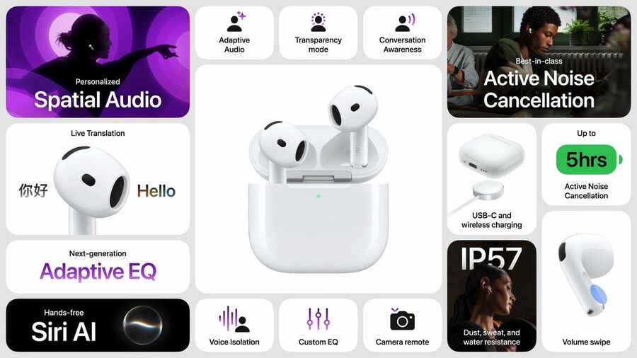 Az AirPods 5 n&eacute;h&aacute;ny tulajdons&aacute;ga - forr&aacute;s: Apple