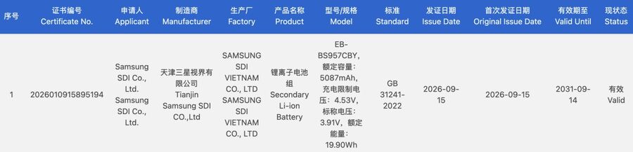 A Samsung Galaxy S27 Pro &eacute;s Galaxy S27 Ultra akkumul&aacute;torainak tulajdons&aacute;gai - forr&aacute;s: 3C