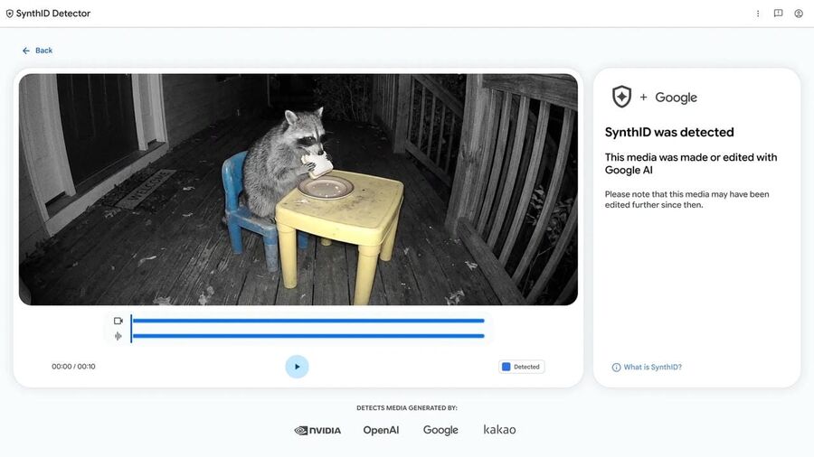 P&eacute;lda a SynthID Detector műk&ouml;d&eacute;s&eacute;re - forr&aacute;s: Google